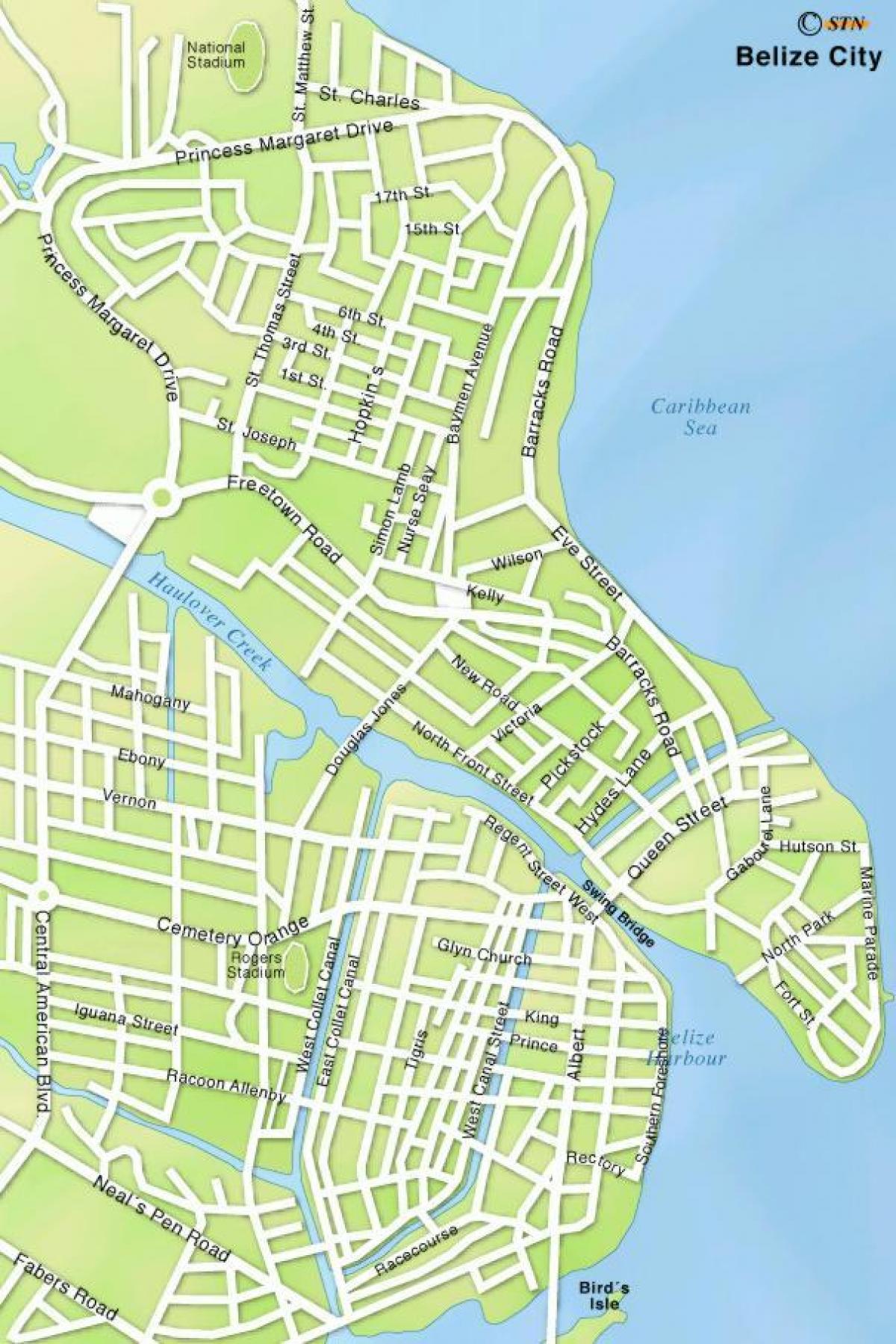 zemljevid Belize mestnih ulicah