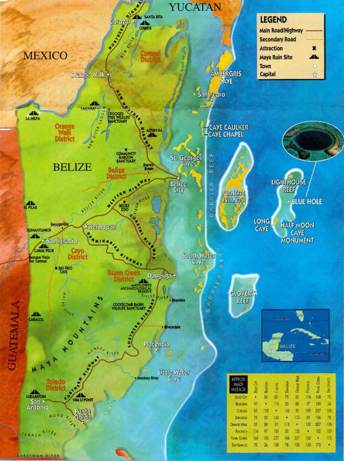 Belize ruševine zemljevid