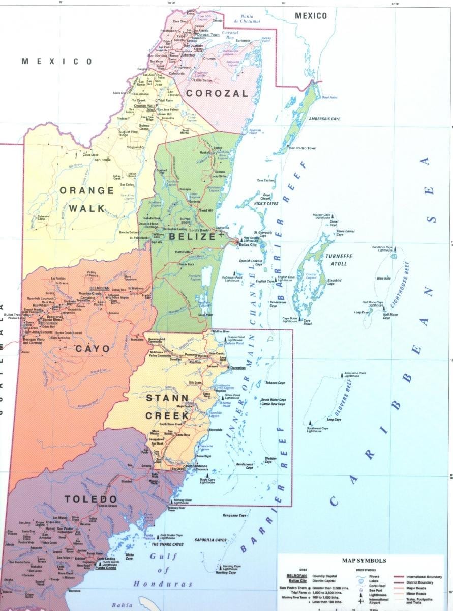 Zemljevid Belize okrožno