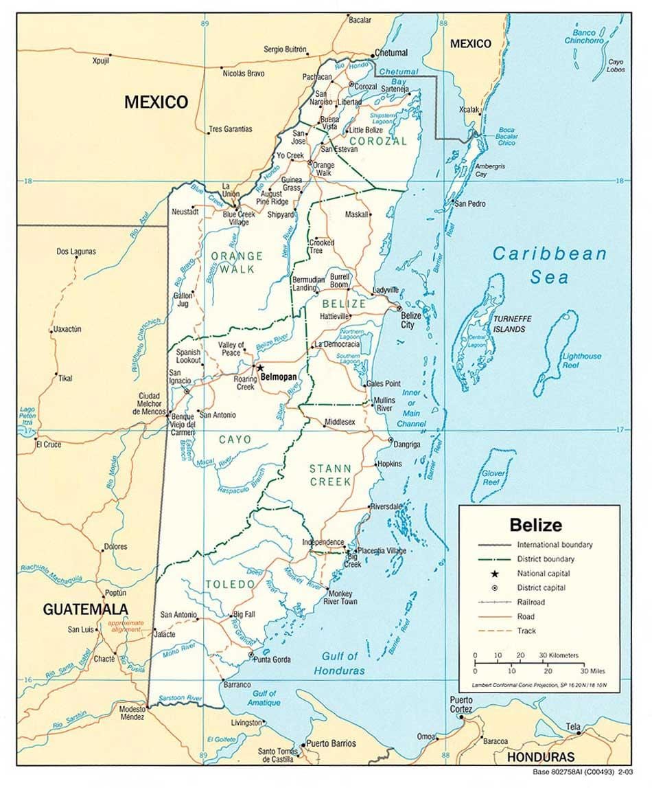 Belize rek zemljevid