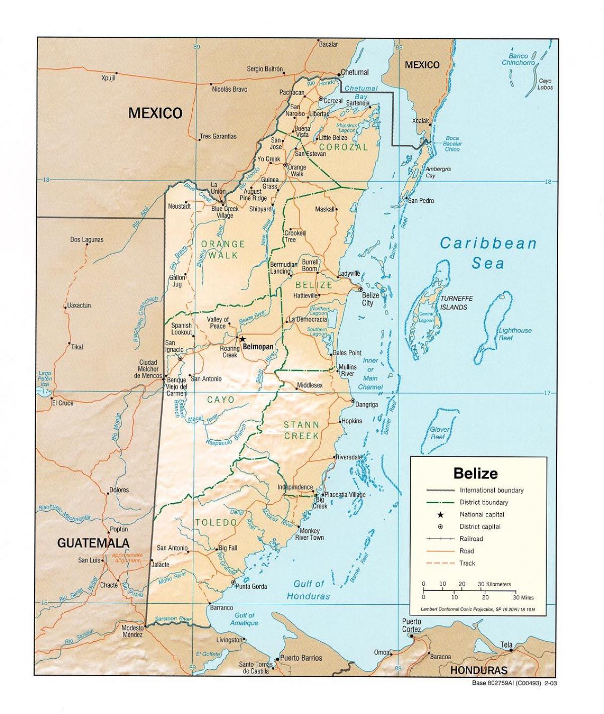 zemljevid, ki prikazuje Belize