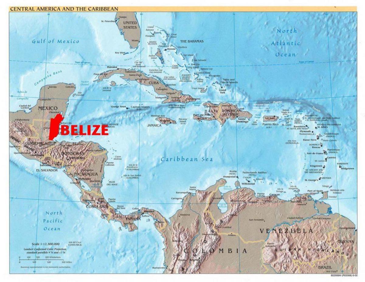 Zemljevid Belize srednja amerika