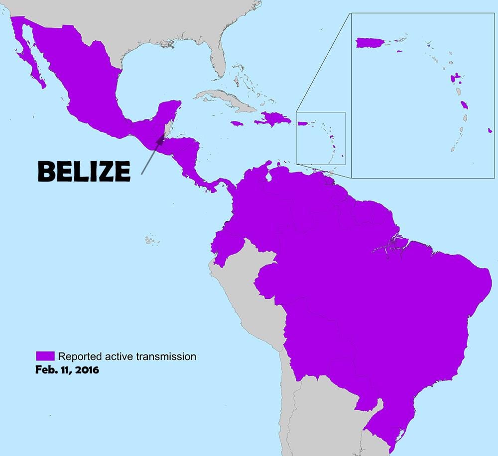 Zemljevid Belize zika
