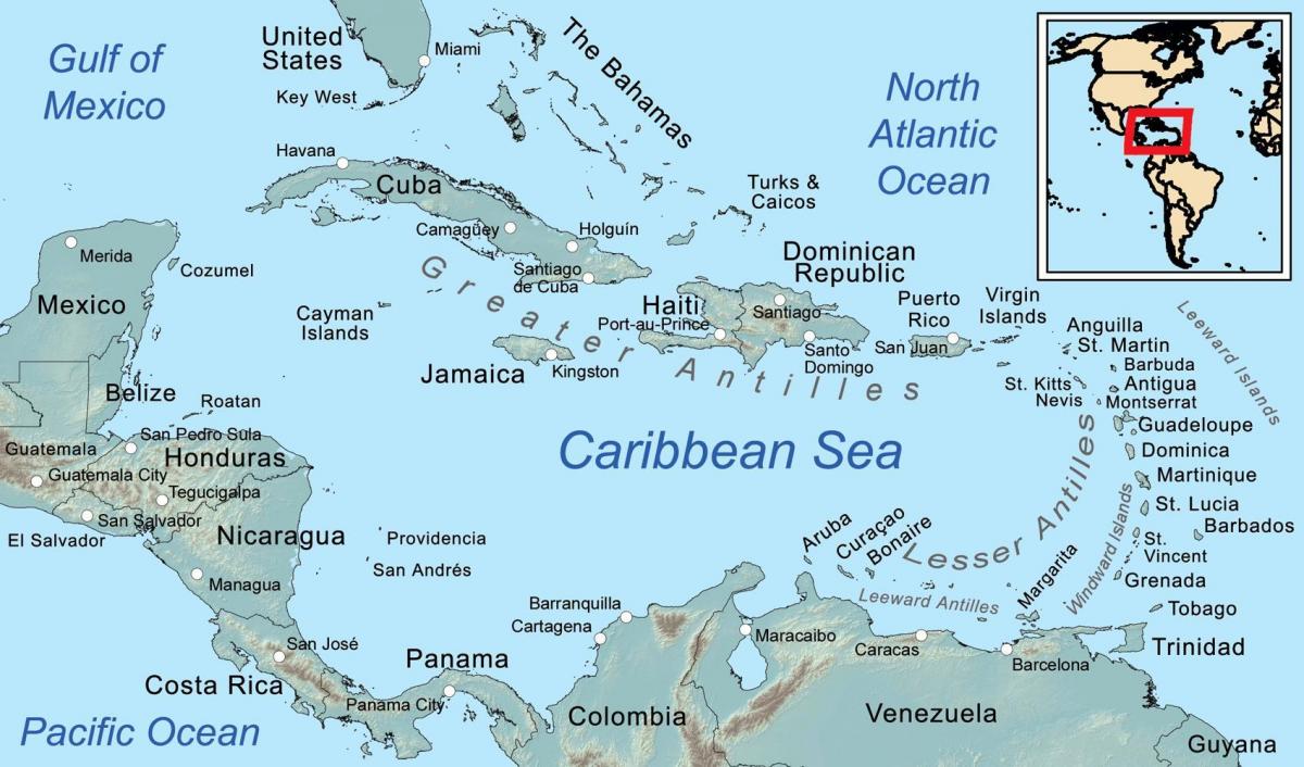 zemljevid Belize in okoliške otoke