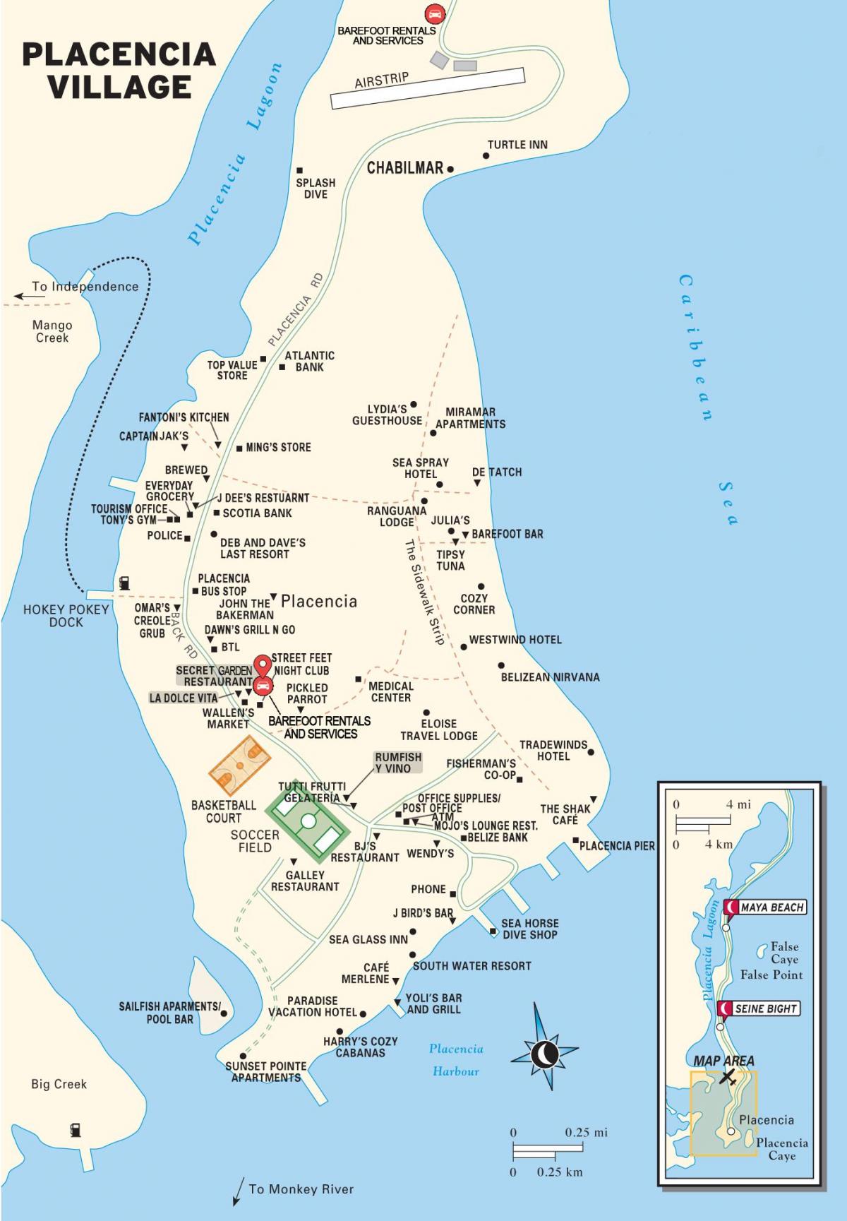 zemljevid placencia vasi Belize
