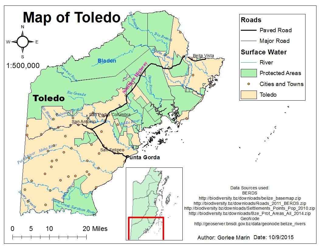 zemljevid toledo okrožno Belize