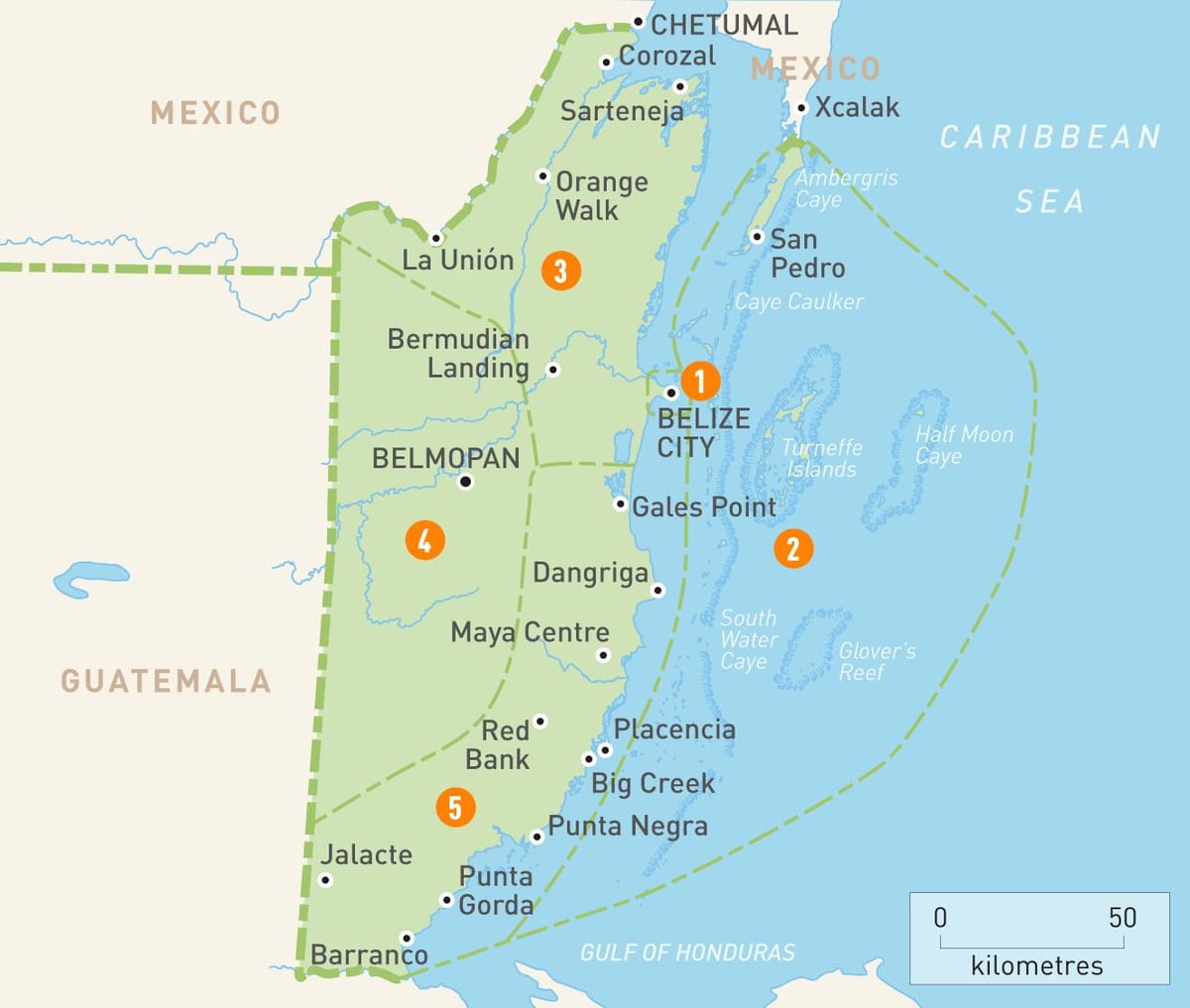 Zemljevid Belize in okoliških državah